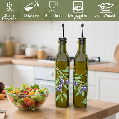 Oil and Vinegar Dispenser Set - 17oz/500ML Premium Glass Olive Oil Dispenser Bottles for Kitchen, Oil Dispenser for Kitchen (Olive)