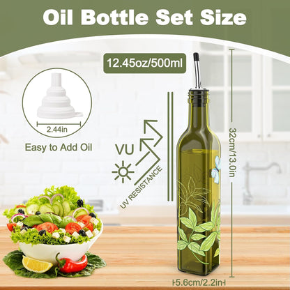 Oil and Vinegar Dispenser Set - 17oz/500ML Premium Glass Olive Oil Dispenser Bottles for Kitchen, Oil Dispenser for Kitchen (Olive)