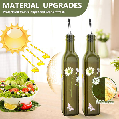 Oil and Vinegar Dispenser Set - 17oz/500ML Premium Glass Olive Oil Dispenser Bottles for Kitchen, Oil Dispenser for Kitchen (Olive)