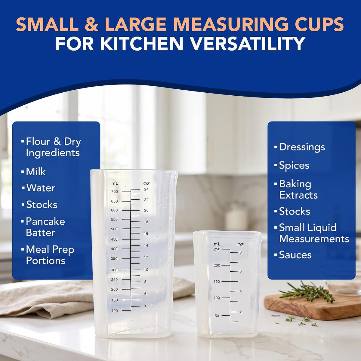 Plastic Measuring Cups Set of 2 (1 Cup & 3 Cup with Oz & mL Markings)