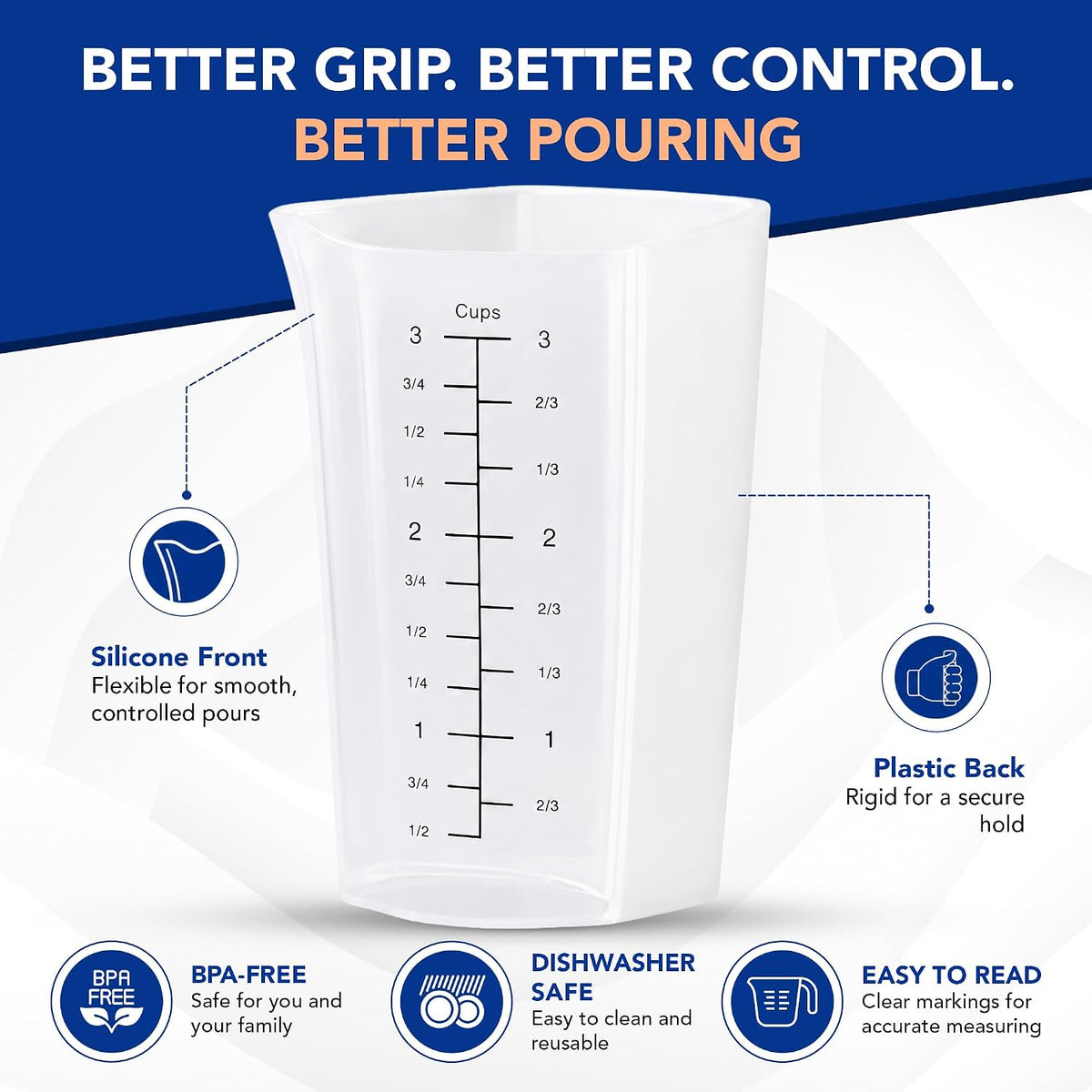 Plastic Measuring Cups Set of 2 (1 Cup & 3 Cup with Oz & mL Markings)