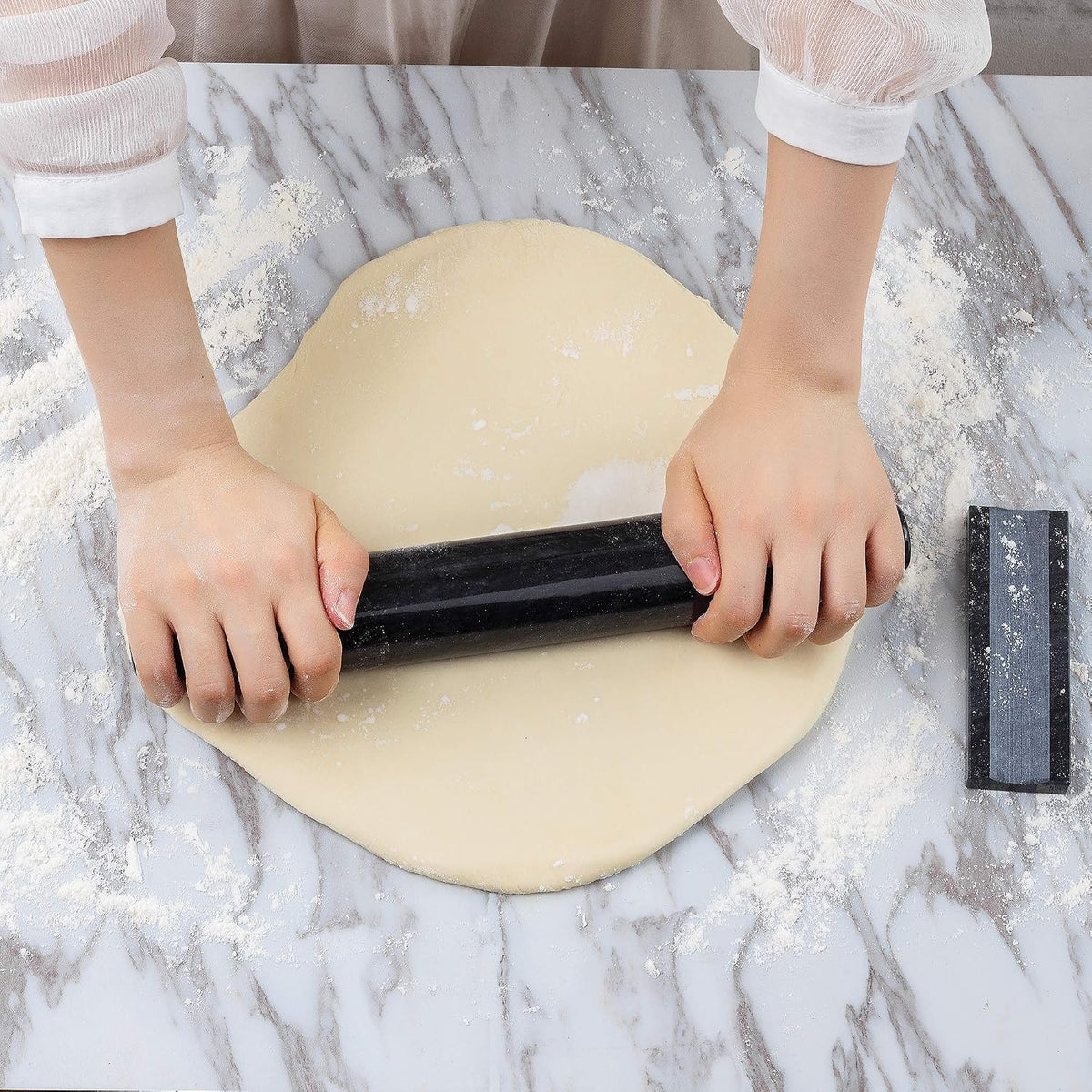 Fox Run French Marble Rolling Pin with Base, White, 3" x 12" x 3" Roller