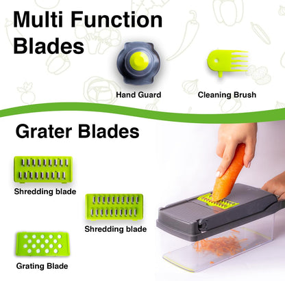 Vegetable Chopper, Pro Onion, Multifunctional 14 in 1 Food Chopper, Kitchen Vegetable Cutter Slicer Dicer,Veggie Chopper With 8 Blades, Potatoes, Carrot and Garlic Chopper With Container