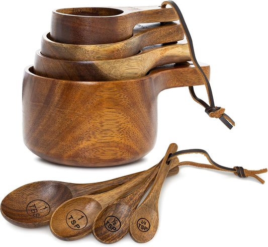 Wooden Measuring Cups and Spoons Set - Cute Measuring Cups, Wood Kitchen Accessories