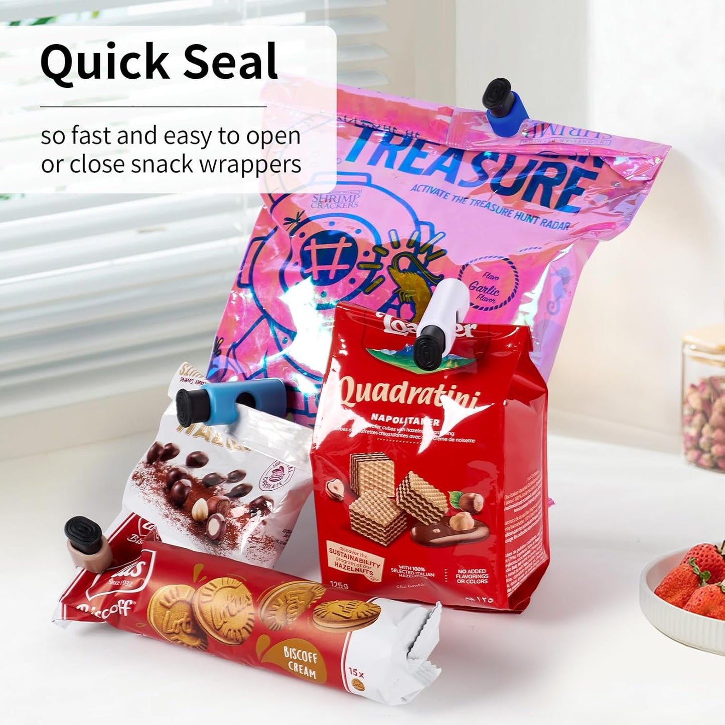 10 Pack Squeeze and Lock Bread Bag Clips, Bread Clips Resuable, Bag Clip for Food Storage, Sturdy Bread Cilp, Heavy Plastic, Handy Bags Cinch, Easy to Use with Bags Closures, 10 Colors