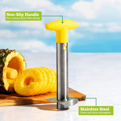 Pineapple Slicer, Stainless Steel with Non-Slip Handle, Cores & Slices Pineapples into Even Rings in Seconds, Easy to Use, Yellow