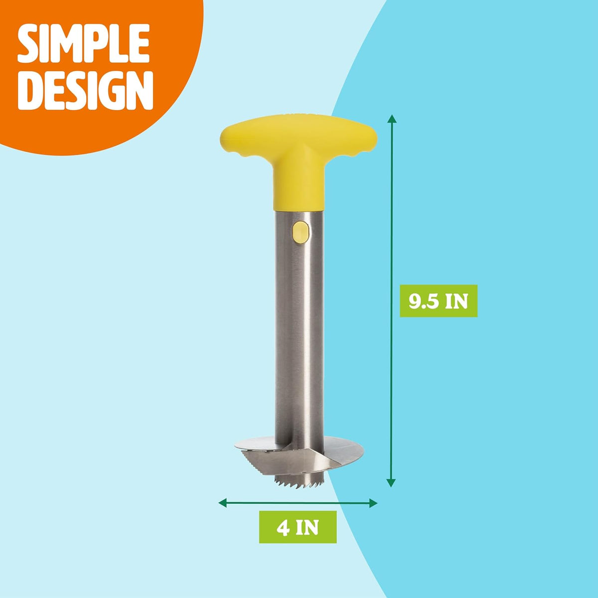 Pineapple Slicer, Stainless Steel with Non-Slip Handle, Cores & Slices Pineapples into Even Rings in Seconds, Easy to Use, Yellow