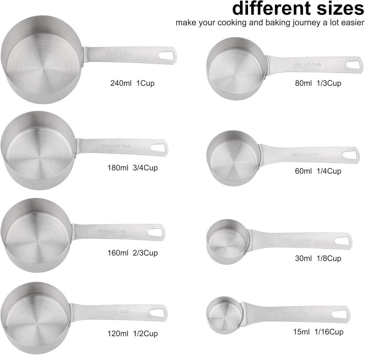 Measuring Cups Set, 18/8 Stainless Steel Measuring Cups for Dry & Liquid, Metal Measure Cups With Bonus Magnetic Conversion Chart for Kitchen & Baking