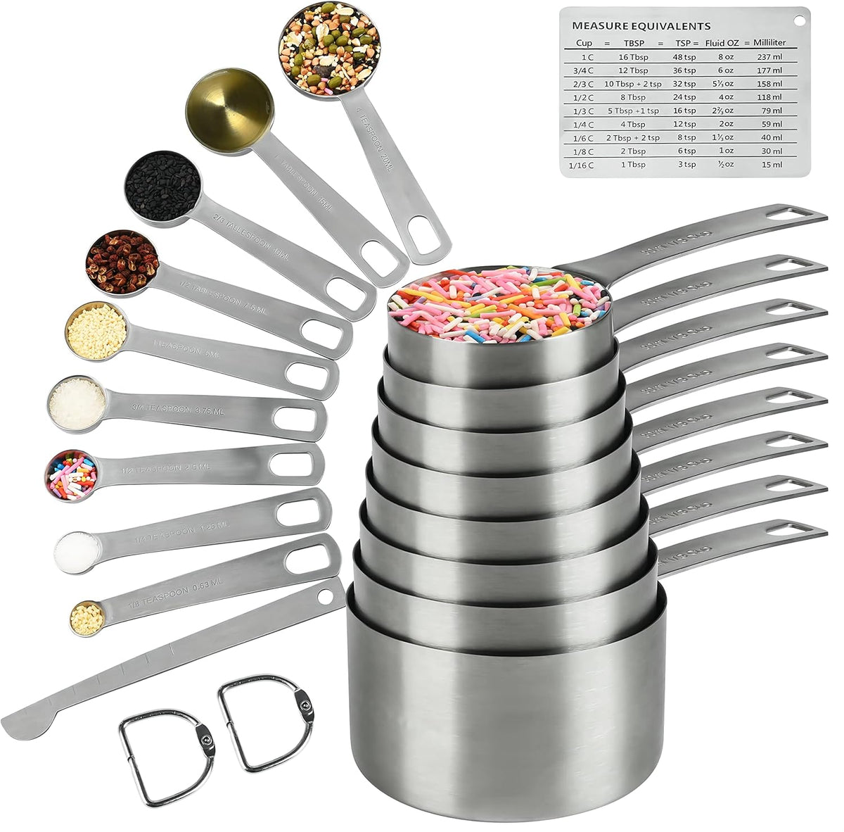 Measuring Cups Set, 18/8 Stainless Steel Measuring Cups for Dry & Liquid, Metal Measure Cups With Bonus Magnetic Conversion Chart for Kitchen & Baking
