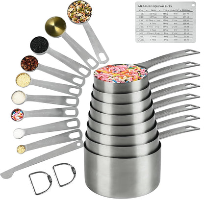 Measuring Cups Set, 18/8 Stainless Steel Measuring Cups for Dry & Liquid, Metal Measure Cups With Bonus Magnetic Conversion Chart for Kitchen & Baking