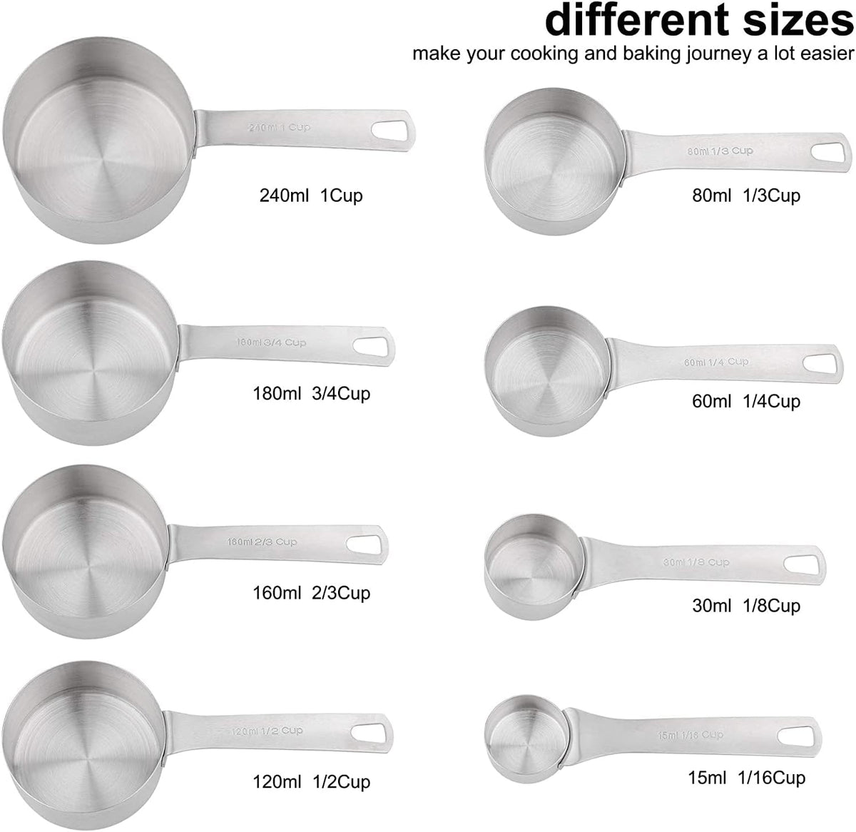 Measuring Cups Set, 18/8 Stainless Steel Measuring Cups for Dry & Liquid, Metal Measure Cups With Bonus Magnetic Conversion Chart for Kitchen & Baking