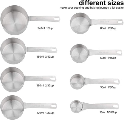 Measuring Cups Set, 18/8 Stainless Steel Measuring Cups for Dry & Liquid, Metal Measure Cups With Bonus Magnetic Conversion Chart for Kitchen & Baking