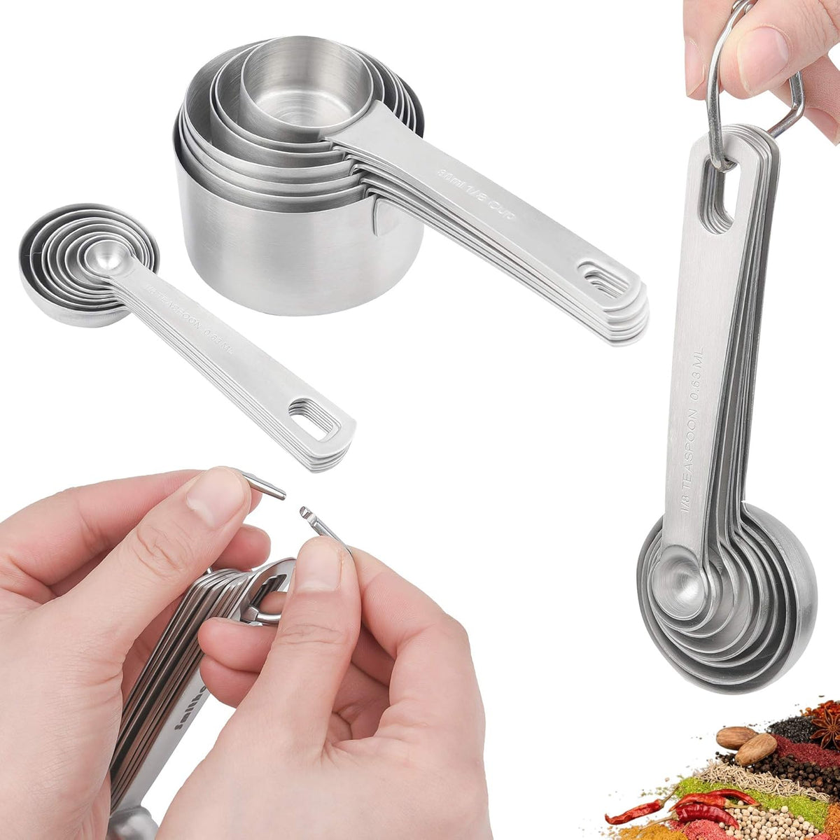 Measuring Cups Set, 18/8 Stainless Steel Measuring Cups for Dry & Liquid, Metal Measure Cups With Bonus Magnetic Conversion Chart for Kitchen & Baking
