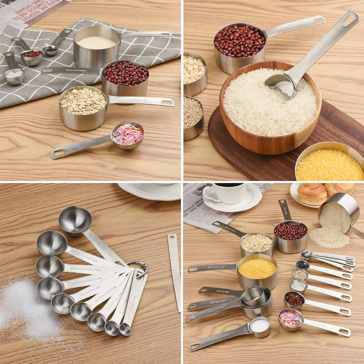 Measuring Cups Set, 18/8 Stainless Steel Measuring Cups for Dry & Liquid, Metal Measure Cups With Bonus Magnetic Conversion Chart for Kitchen & Baking