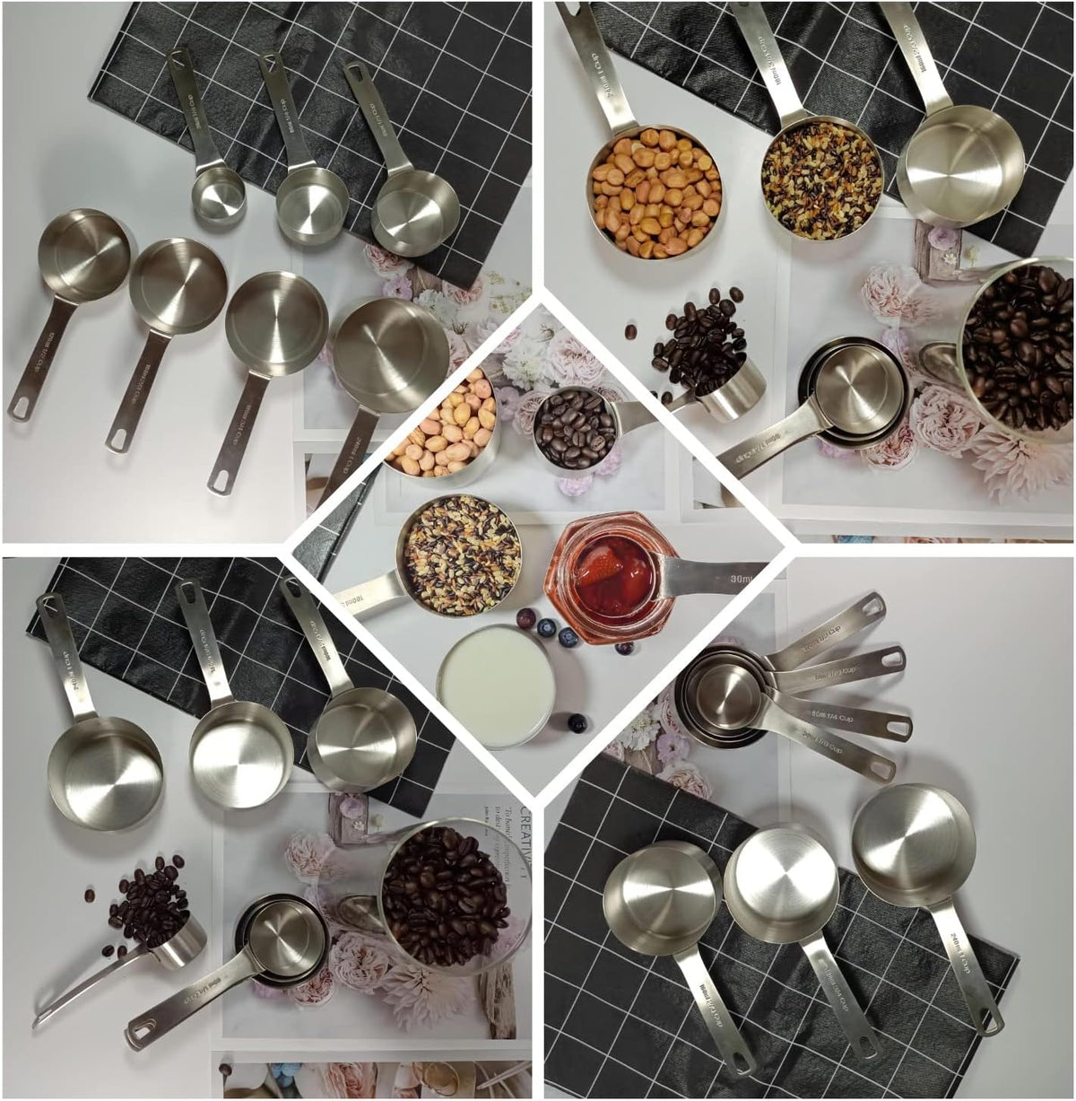 Measuring Cups Set, 18/8 Stainless Steel Measuring Cups for Dry & Liquid, Metal Measure Cups With Bonus Magnetic Conversion Chart for Kitchen & Baking