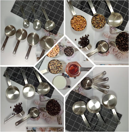 Measuring Cups Set, 18/8 Stainless Steel Measuring Cups for Dry & Liquid, Metal Measure Cups With Bonus Magnetic Conversion Chart for Kitchen & Baking