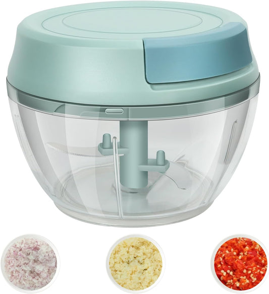 Garlic Mincer Mini Manual Hand Food Chopper with Container Kitchen Onion Vegetable Cutter Veggie Chopper Blue 500ml