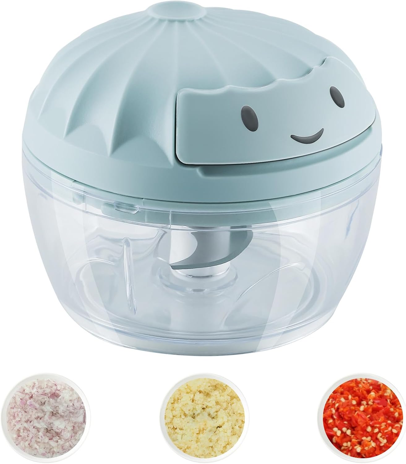 Garlic Mincer Mini Manual Hand Food Chopper with Container Kitchen Onion Vegetable Cutter Veggie Chopper Blue 500ml