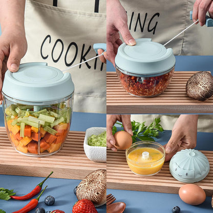 Garlic Mincer Mini Manual Hand Food Chopper with Container Kitchen Onion Vegetable Cutter Veggie Chopper Blue 500ml