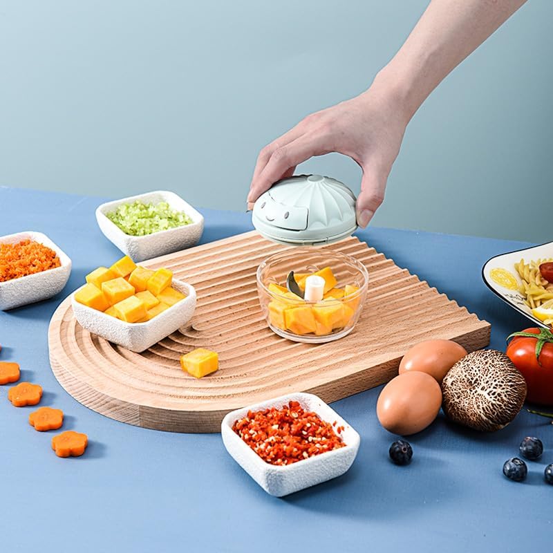 Garlic Mincer Mini Manual Hand Food Chopper with Container Kitchen Onion Vegetable Cutter Veggie Chopper Blue 500ml