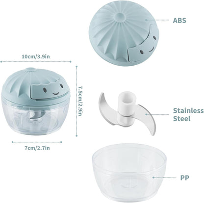 Garlic Mincer Mini Manual Hand Food Chopper with Container Kitchen Onion Vegetable Cutter Veggie Chopper Blue 500ml
