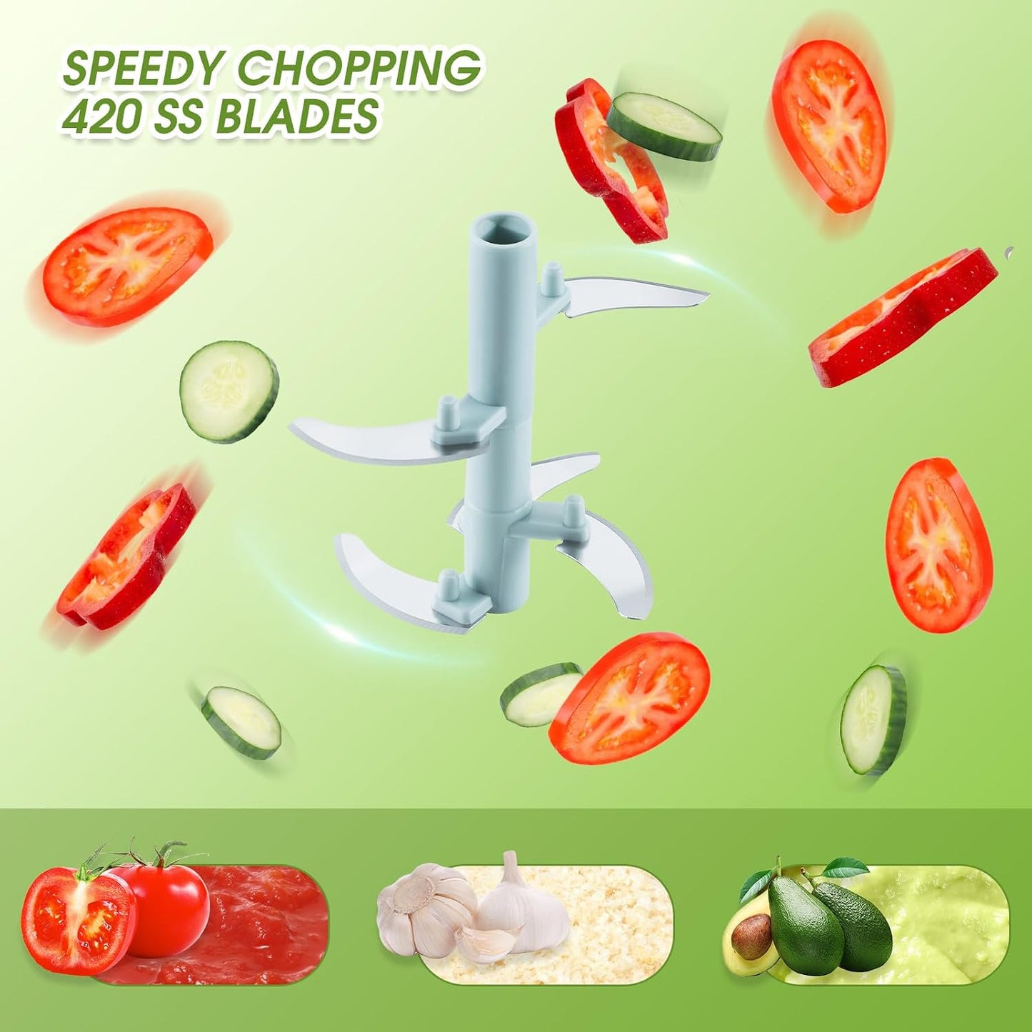 Garlic Mincer Mini Manual Hand Food Chopper with Container Kitchen Onion Vegetable Cutter Veggie Chopper Blue 500ml
