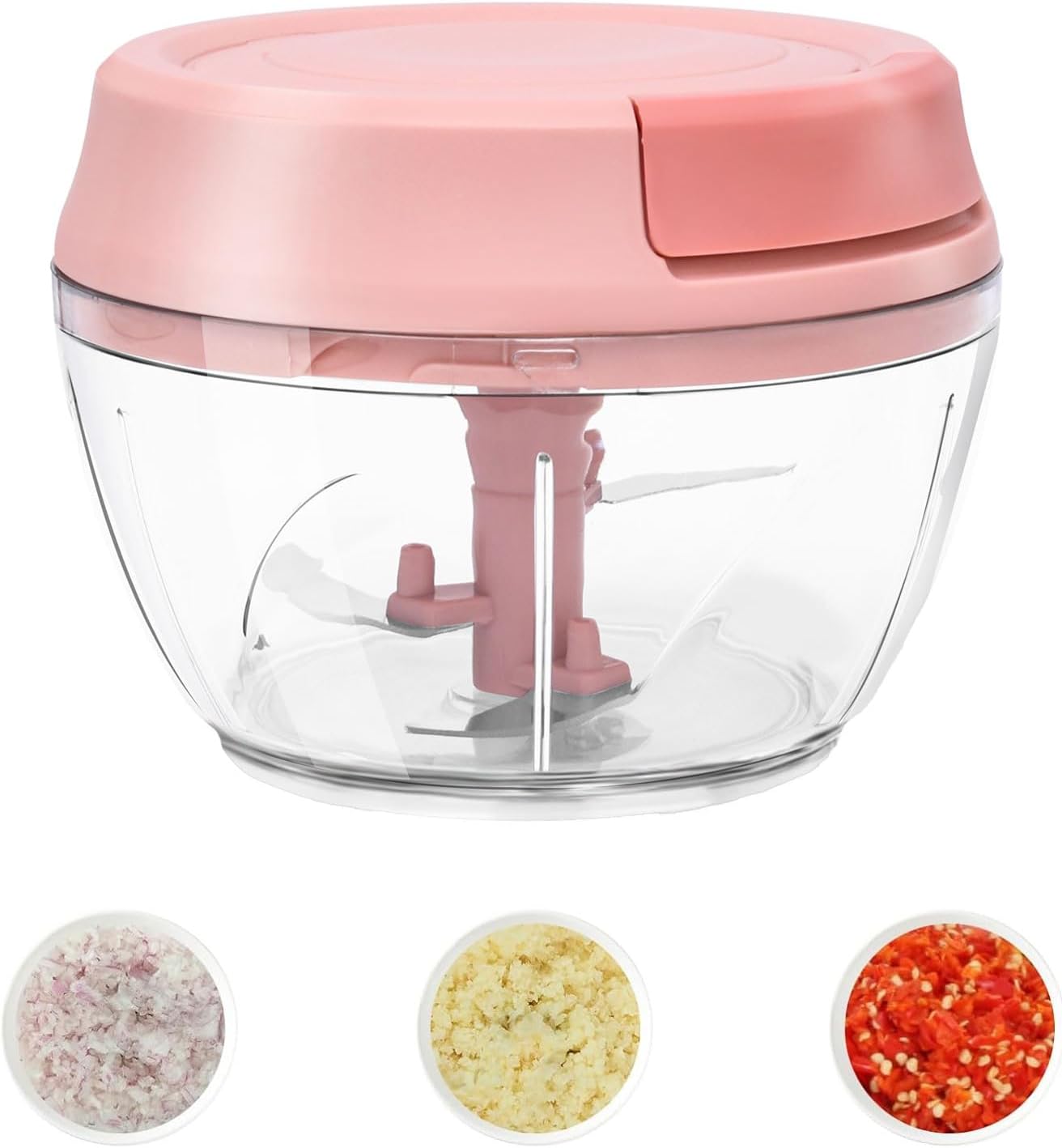 Garlic Mincer Mini Manual Hand Food Chopper with Container Kitchen Onion Vegetable Cutter Veggie Chopper Blue 500ml