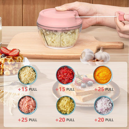 Garlic Mincer Mini Manual Hand Food Chopper with Container Kitchen Onion Vegetable Cutter Veggie Chopper Blue 500ml