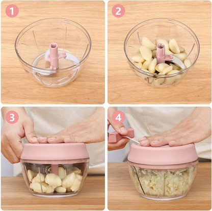 Garlic Mincer Mini Manual Hand Food Chopper with Container Kitchen Onion Vegetable Cutter Veggie Chopper Blue 500ml