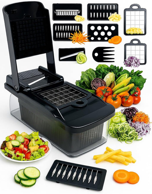 Vegetable Chopper 14 in 1 with Stainless Steel Blades – Multifunctional Onion Chopper, Mandoline Slicer, Food Dicer, Kitchen Cutter Set and must have Kitchen appliances and tools