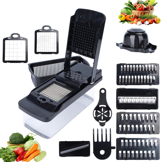 Vegetable Chopper 14 in 1 with Stainless Steel Blades – Multifunctional Onion Chopper, Mandoline Slicer, Food Dicer, Kitchen Cutter Set and must have Kitchen appliances and tools