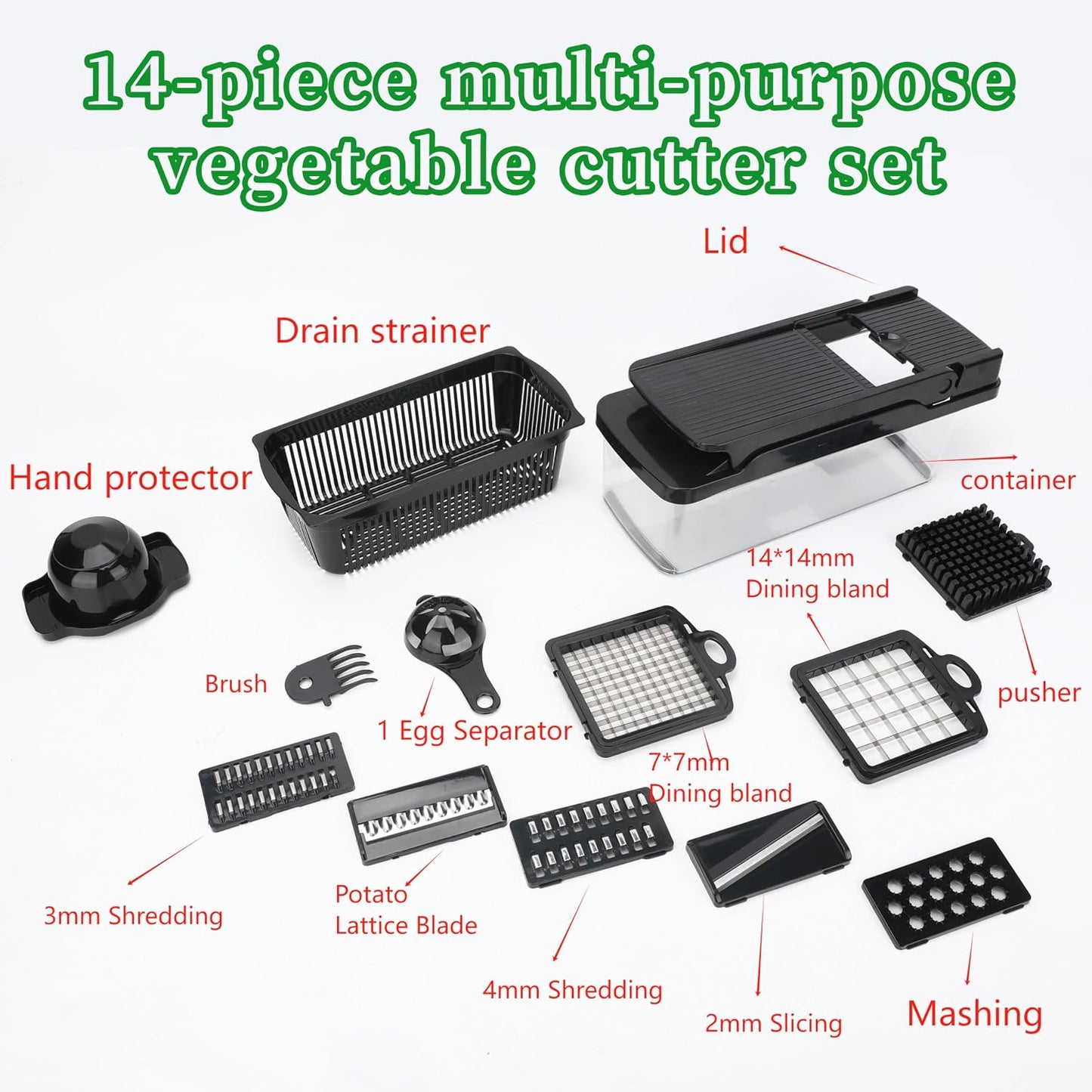 Vegetable Chopper 14 in 1 with Stainless Steel Blades – Multifunctional Onion Chopper, Mandoline Slicer, Food Dicer, Kitchen Cutter Set and must have Kitchen appliances and tools
