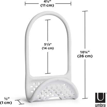 Sling Flexible Sink Caddy, Elastic Non-Slip Sponge Holder, White | Rubber material, perforated base for drainage, prevents moisture buildup, fits faucet necks, easy rinse clean