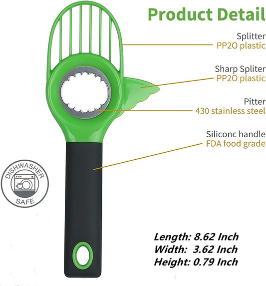 Avocado Slicer, 3 in 1 Avocado Cutter for Fruit and Vegetables Avocado Tool Avocado Slicer Avocado Knife-with Silicon Grip Handle Avocado Pitter- Dishwasher Safe