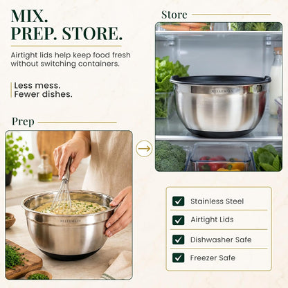 Stainless Steel Mixing Bowls with Airtight Lids Set - Set of 4
