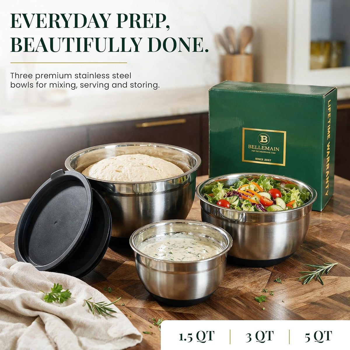 Stainless Steel Mixing Bowls with Airtight Lids Set - Set of 4
