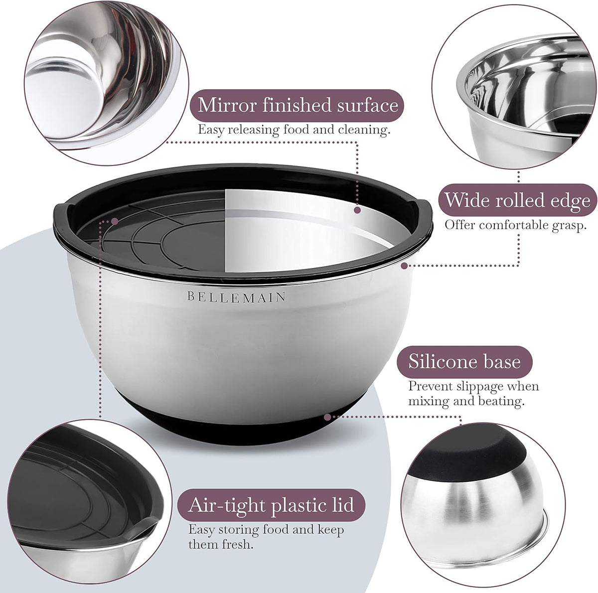 Stainless Steel Mixing Bowls with Airtight Lids Set - Set of 4