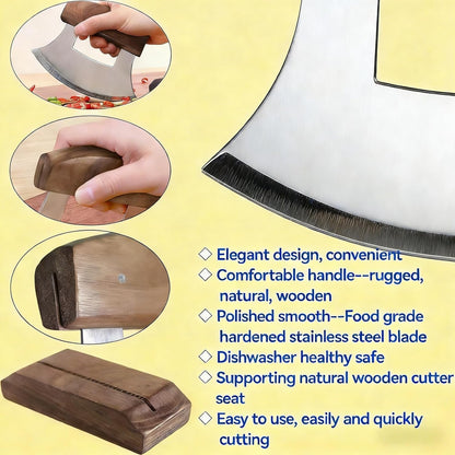 Pizza Cutter Chef Ulu Knife Handle Color Grip (walnut wood, 5.2inch)