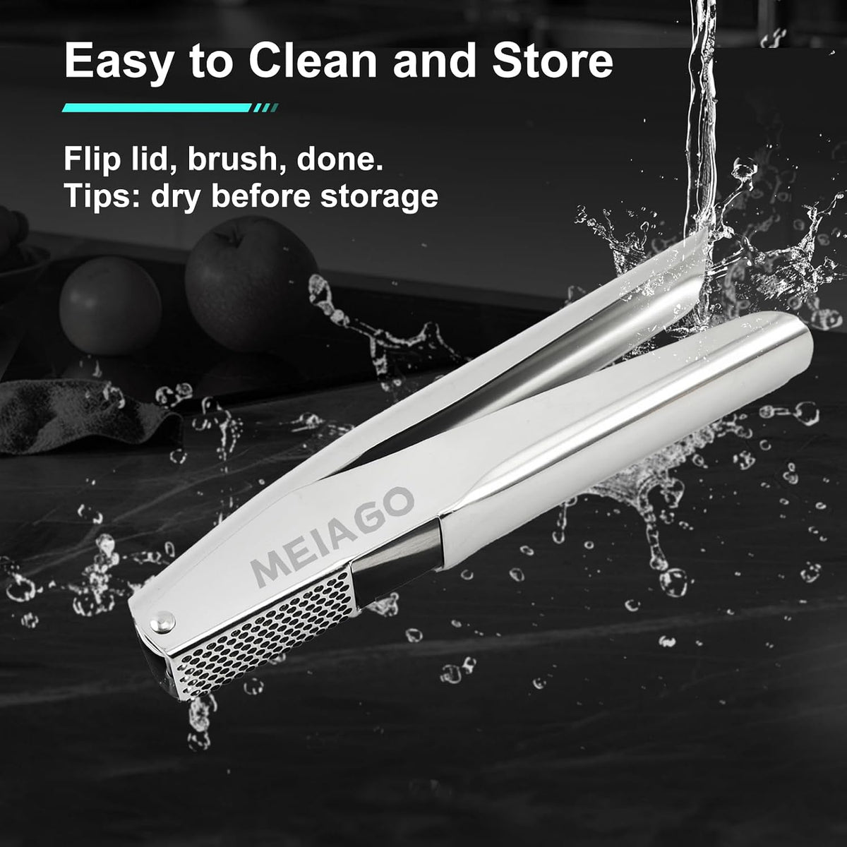 Garlic Press, Stainless Steel Garlic & Ginger Crusher, with Built-In Cleaner, Rust Resistant, No Peel, Large Capacity, Easy Clean，Dishwasher Safe，Silver