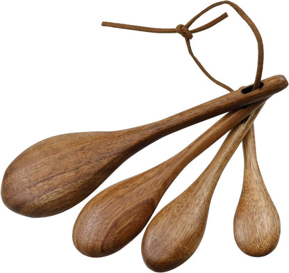 4pcs Wood Measuring Spoons and Scoops Set, Measure Scoop, 4 Size | Wooden Measuring Tablespoons, Retro Measuring Scoops, for Dry Ingredients, Coffee Powder, 1 Tbsp, 1 Tsp, 1/2 Tsp, 1/4 Tsp