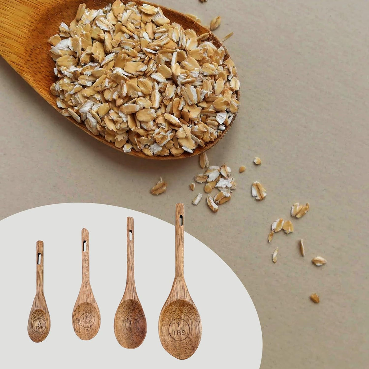 4pcs Wood Measuring Spoons and Scoops Set, Measure Scoop, 4 Size | Wooden Measuring Tablespoons, Retro Measuring Scoops, for Dry Ingredients, Coffee Powder, 1 Tbsp, 1 Tsp, 1/2 Tsp, 1/4 Tsp