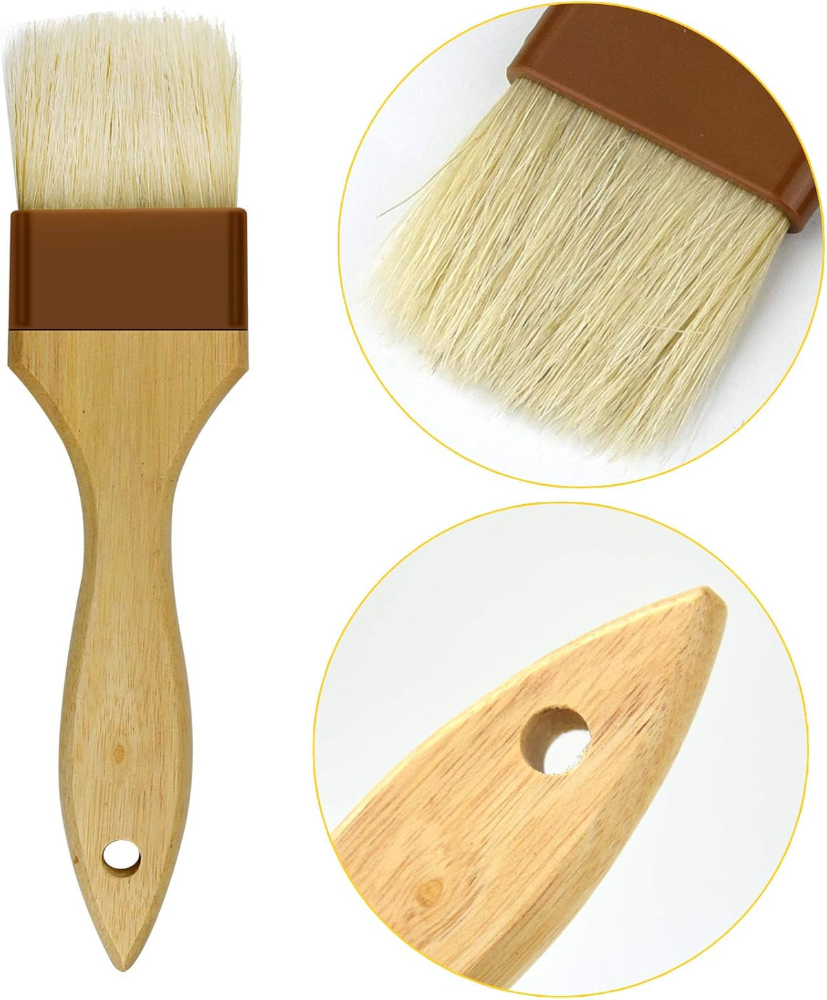 6 Pieces Pastry Brushes Basting Oil Brush for Cooking with Boar Bristles and Beech Hardwood Handles for Spreading Butter Cooking Baking BBQ Oil Brush(1 inch, 1.6 inch, 2inch)