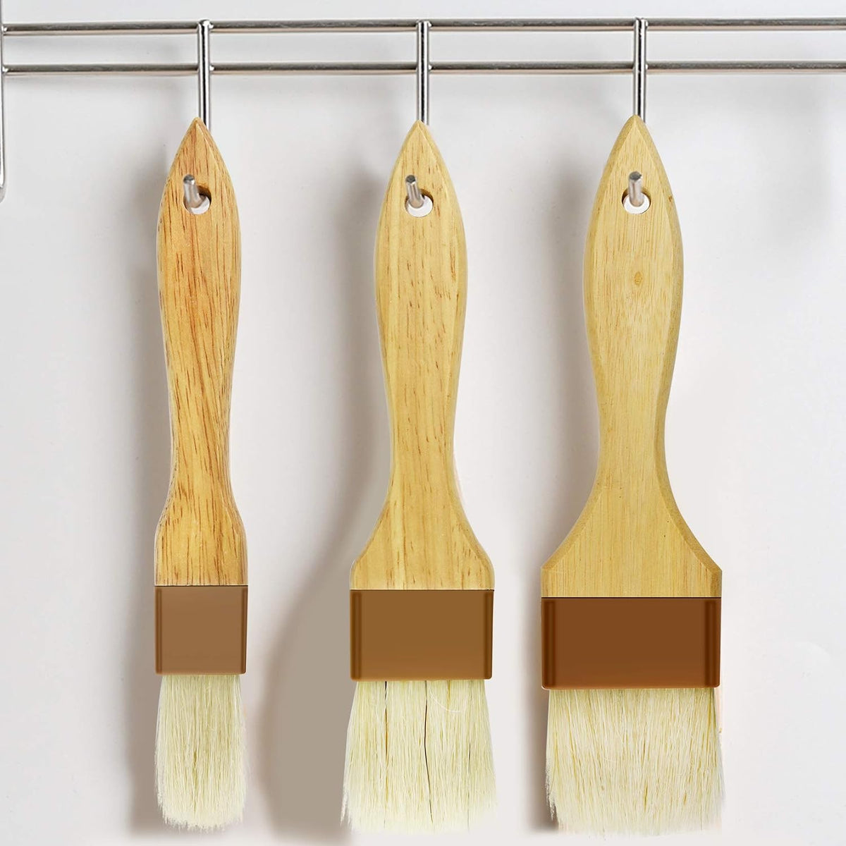 6 Pieces Pastry Brushes Basting Oil Brush for Cooking with Boar Bristles and Beech Hardwood Handles for Spreading Butter Cooking Baking BBQ Oil Brush(1 inch, 1.6 inch, 2inch)