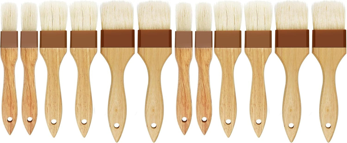 6 Pieces Pastry Brushes Basting Oil Brush for Cooking with Boar Bristles and Beech Hardwood Handles for Spreading Butter Cooking Baking BBQ Oil Brush(1 inch, 1.6 inch, 2inch)