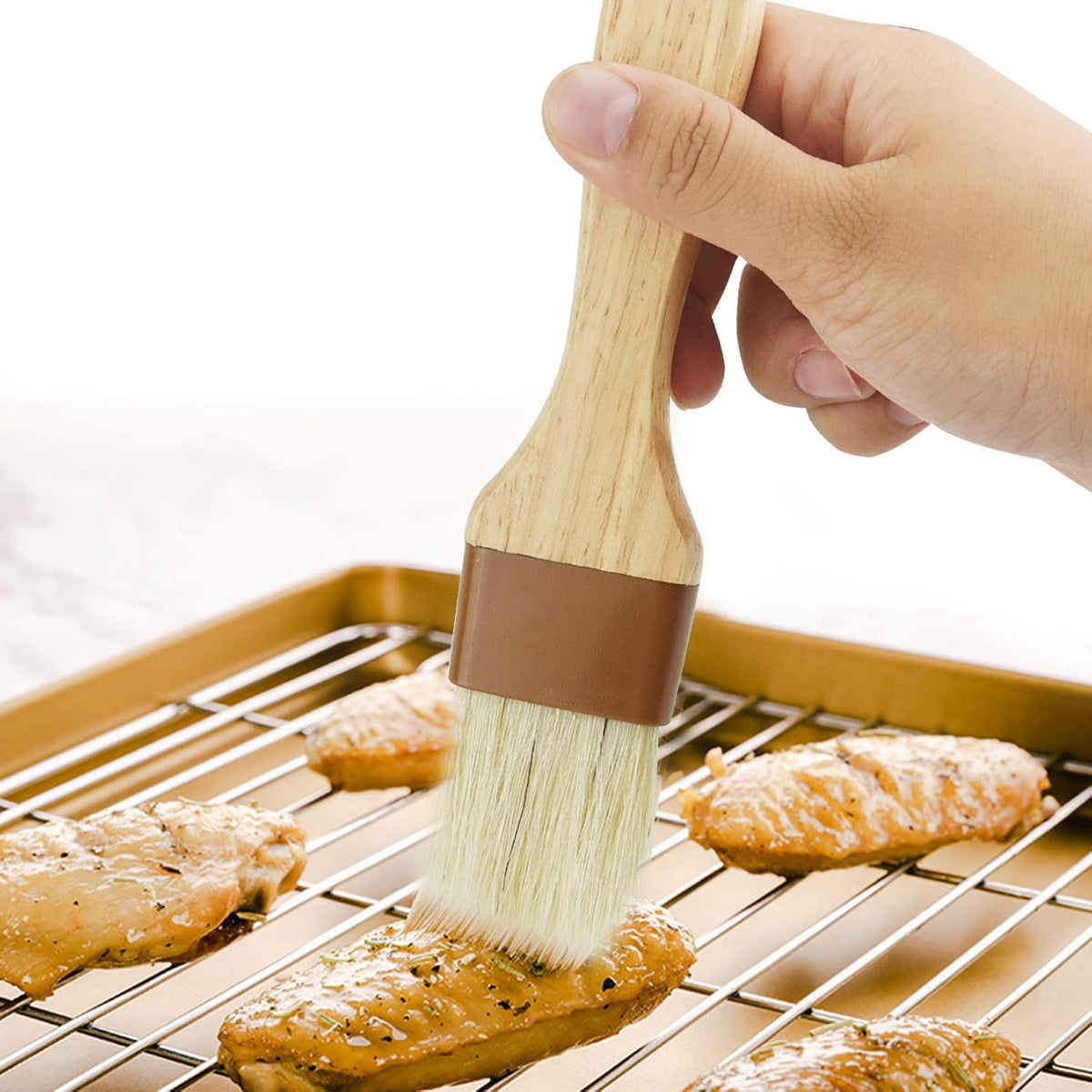6 Pieces Pastry Brushes Basting Oil Brush for Cooking with Boar Bristles and Beech Hardwood Handles for Spreading Butter Cooking Baking BBQ Oil Brush(1 inch, 1.6 inch, 2inch)