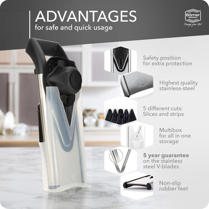 by Reston Lloyd Mandoline Slicer V6 (Starter Set) • Stainless Steel Slicer with V-Blade • Adjustable Kitchen Slicer for Vegetables & Fruits • Various Thicknesses & Grater