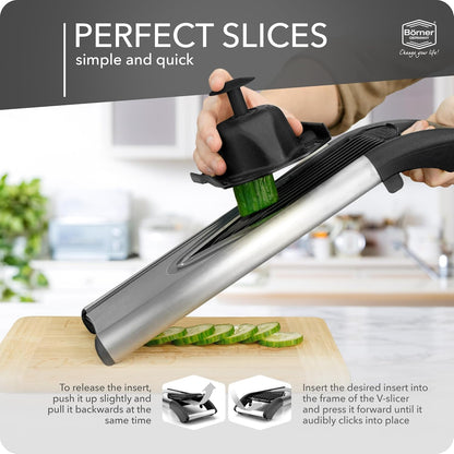 by Reston Lloyd Mandoline Slicer V6 (Starter Set) • Stainless Steel Slicer with V-Blade • Adjustable Kitchen Slicer for Vegetables & Fruits • Various Thicknesses & Grater