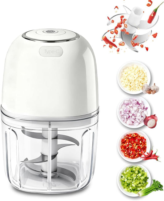Electric Garlic Chopper, 350ML Mini Portable Mincer Masher 6 Blade | Veggie Blender to Vegetable Grinder Food Processor Stainless Steel for Nuts Chili Onion Ginger Spices Salad Graters
