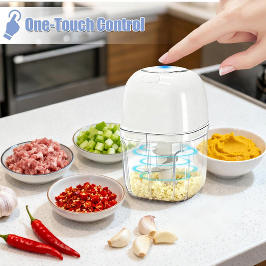 Electric Garlic Chopper, 350ML Mini Portable Mincer Masher 6 Blade | Veggie Blender to Vegetable Grinder Food Processor Stainless Steel for Nuts Chili Onion Ginger Spices Salad Graters