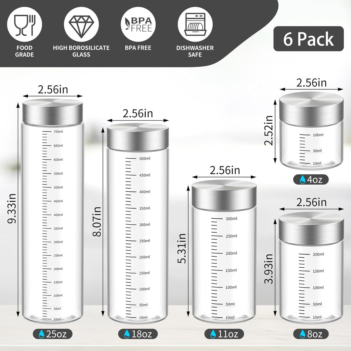 4 Oz Glass Jar with Lid, 2 Pack